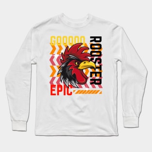 Rooster Design, Streetwear Inspired Rooster Graphic Design Long Sleeve T-Shirt